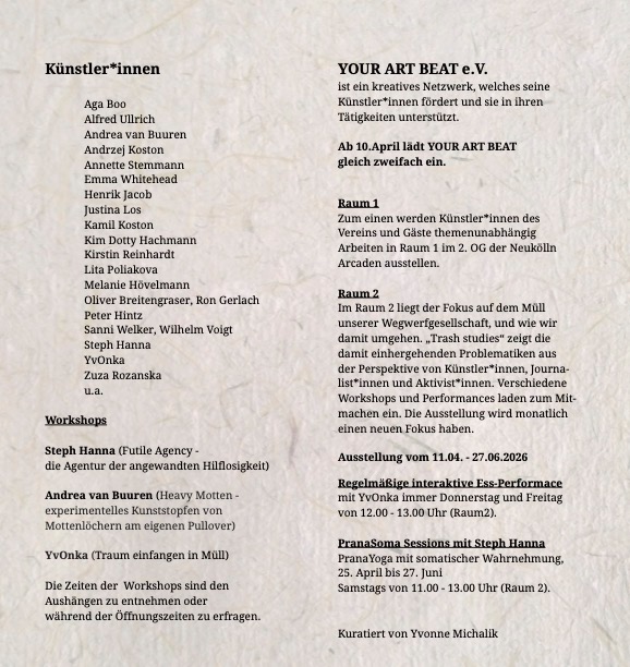 Your Art Beat e.V. mit freundlicher Unterstützung vom Müll Museum Soldiner Kiez @Neukölln Arkaden Berlin